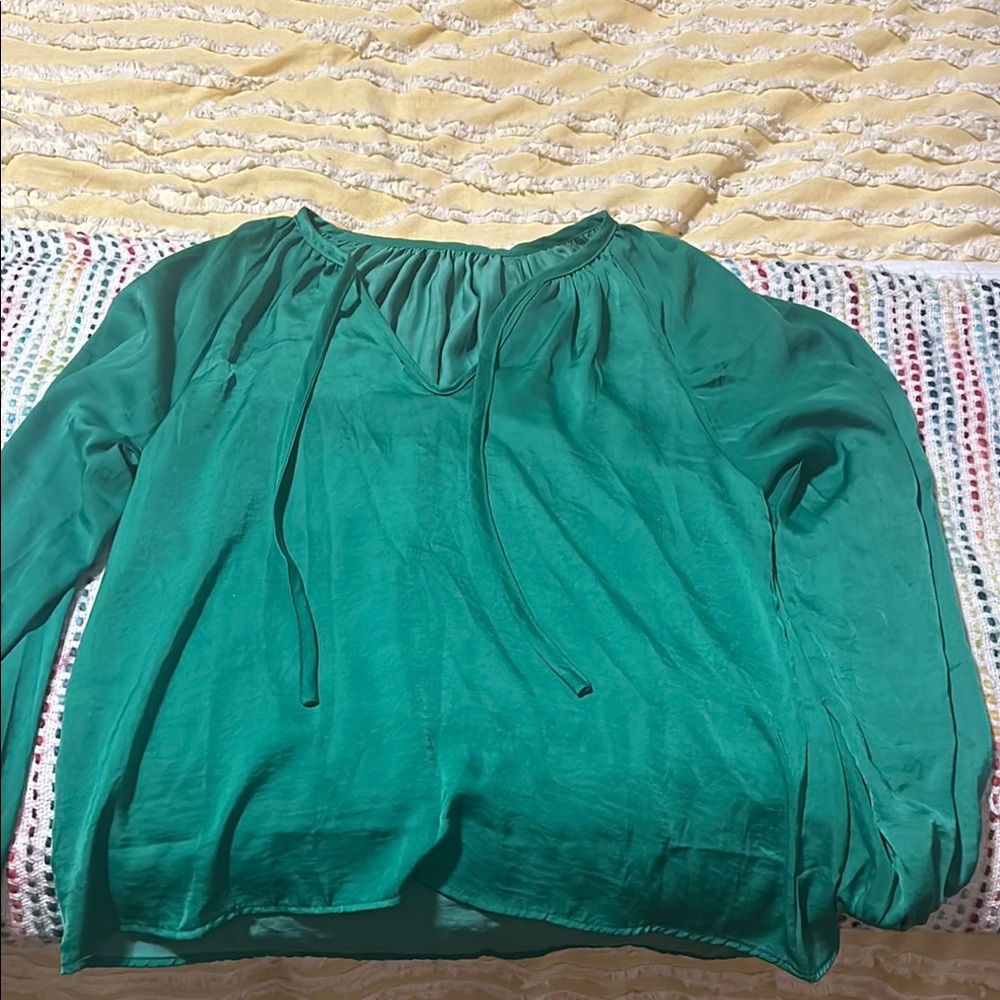 COPY - Green Relaxed Tie Front Blouse